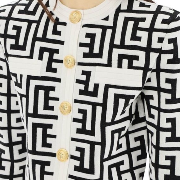NWT Chic Black & White Geometric Knit Cardigan Sweater Jacket - Picture 7 of 7